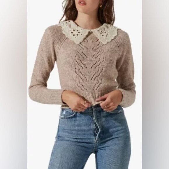 EUC- ASTR THE LABEL -Flo­ral Eye­let Col­lar Sweater - Picture 1 of 6